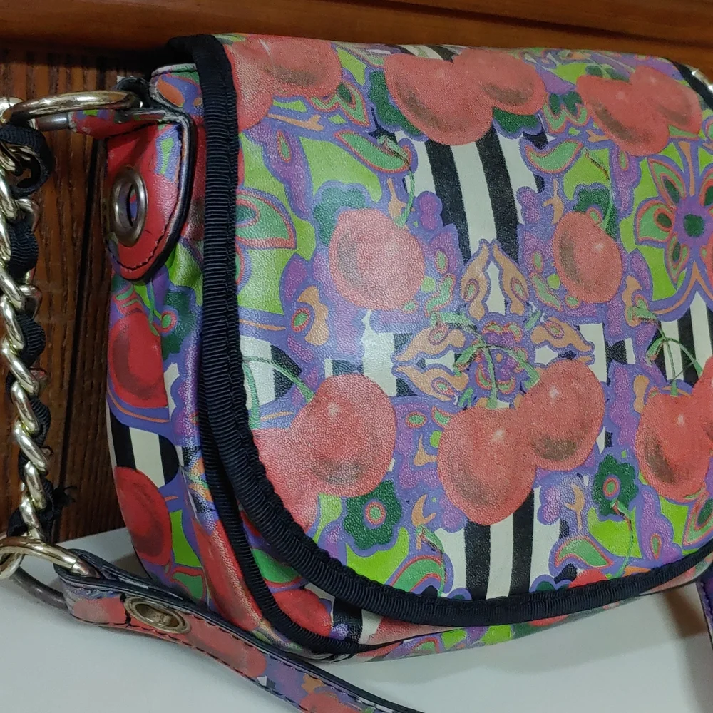 Betsey Johnson Cherries and Stripes  Crossbody Saddle Bag - Picture 4 of 17